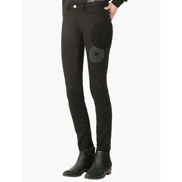 Desigual New Womens Embroidered Hip Skinny Pants LORENE Jeans BLACK NWT28/4 US